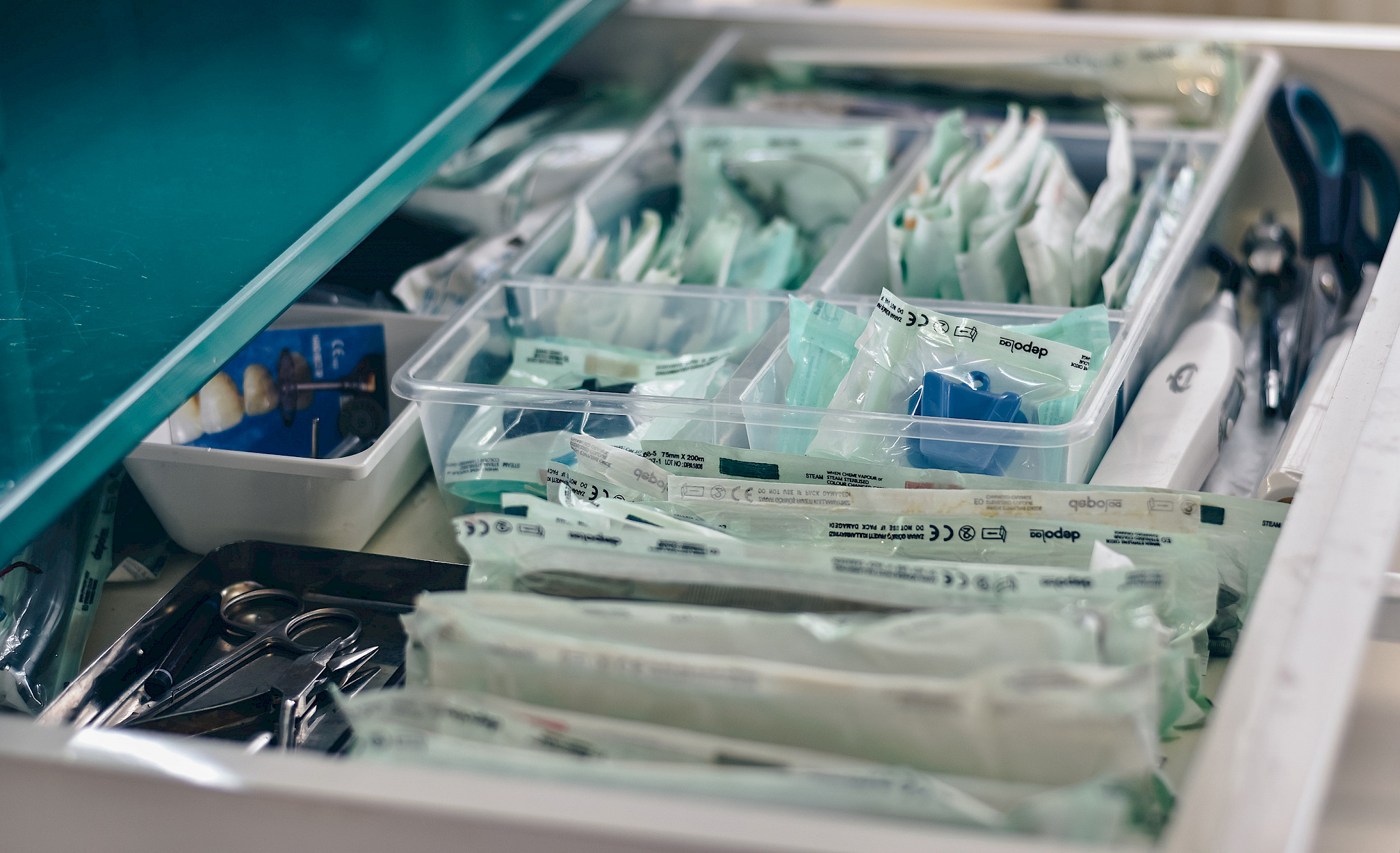 Sterile medical devices in a drawer